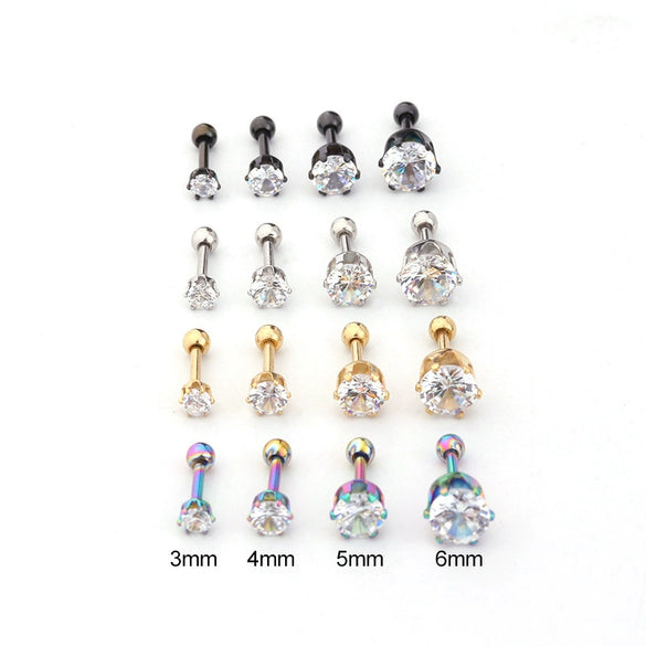 Women's Geometric Stainless Steel Electroplated Sixclaw Round Zircon Ear Studs