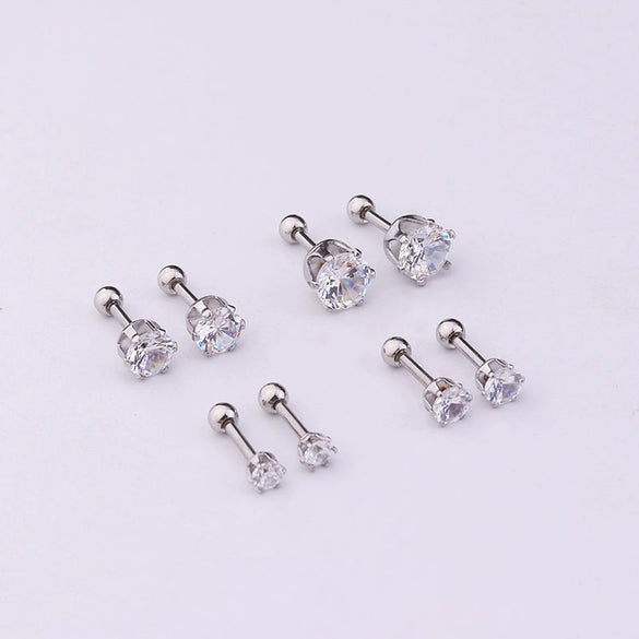 Women's Geometric Stainless Steel Electroplated Sixclaw Round Zircon Ear Studs