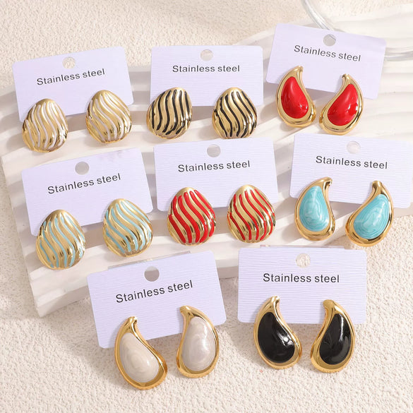Women's Geometric Stainless Steel Enamel Drip Glaze Drop Earrings Elegant Light Luxury Fashion Jewelry