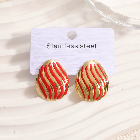 Women's Geometric Stainless Steel Enamel Drip Glaze Drop Earrings Elegant Light Luxury Fashion Jewelry