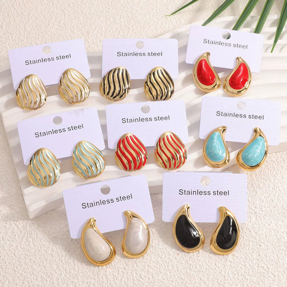 Women's Geometric Stainless Steel Enamel Drip Glaze Drop Earrings Elegant Light Luxury Fashion Jewelry