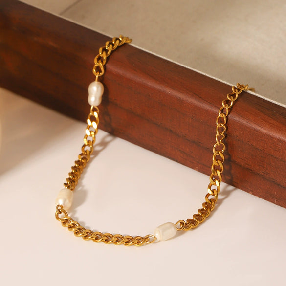 Women's Geometric Stainless Steel Freshwater Pearl Bracelet With Electroplating Style