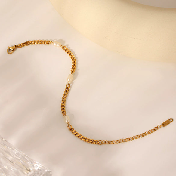 Women's Geometric Stainless Steel Freshwater Pearl Bracelet With Electroplating Style