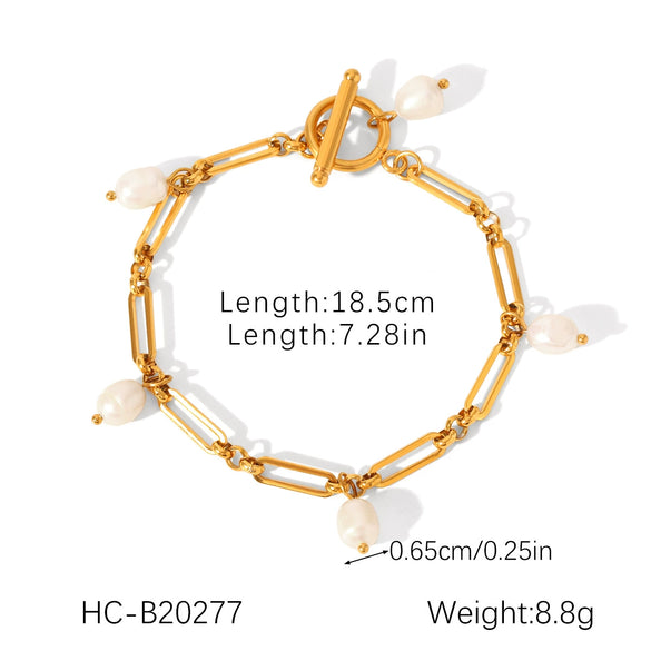 Women's Geometric Stainless Steel Freshwater Pearl Bracelet With Electroplating Style