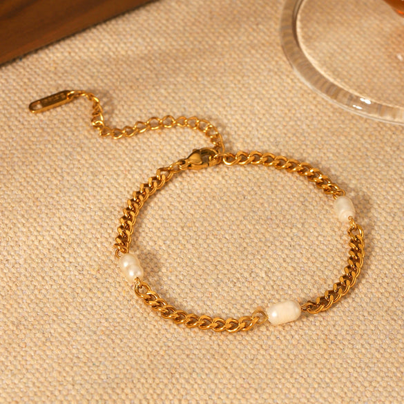 Women's Geometric Stainless Steel Freshwater Pearl Bracelet With Electroplating Style