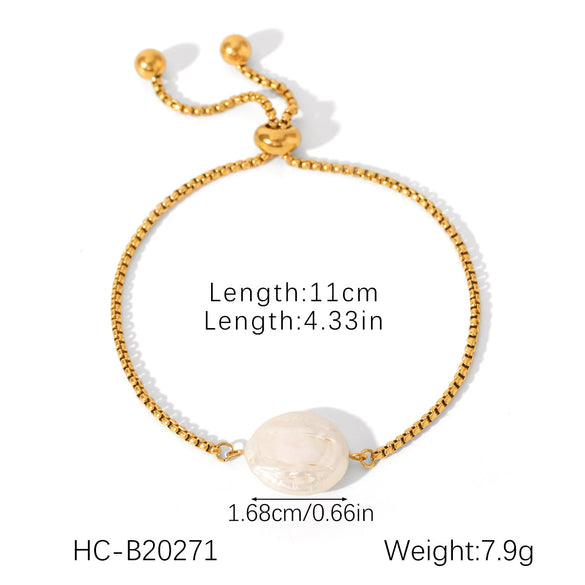 Women's Geometric Stainless Steel Freshwater Pearl Bracelet With Electroplating Style