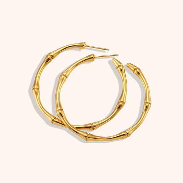 Women's Geometric Stainless Steel Goldplated Open Bamboo Knot Hoop Earrings Statement Jewelry
