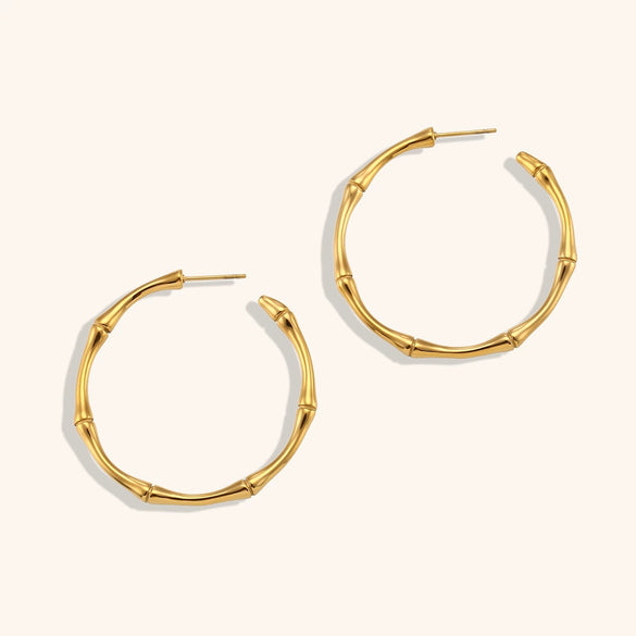Women's Geometric Stainless Steel Goldplated Open Bamboo Knot Hoop Earrings Statement Jewelry