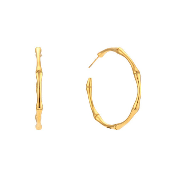 Women's Geometric Stainless Steel Goldplated Open Bamboo Knot Hoop Earrings Statement Jewelry
