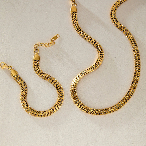 Women's Geometric Stainless Steel Jewelry Set With Vacuum Gold Plated Chain Necklace And Bracelet
