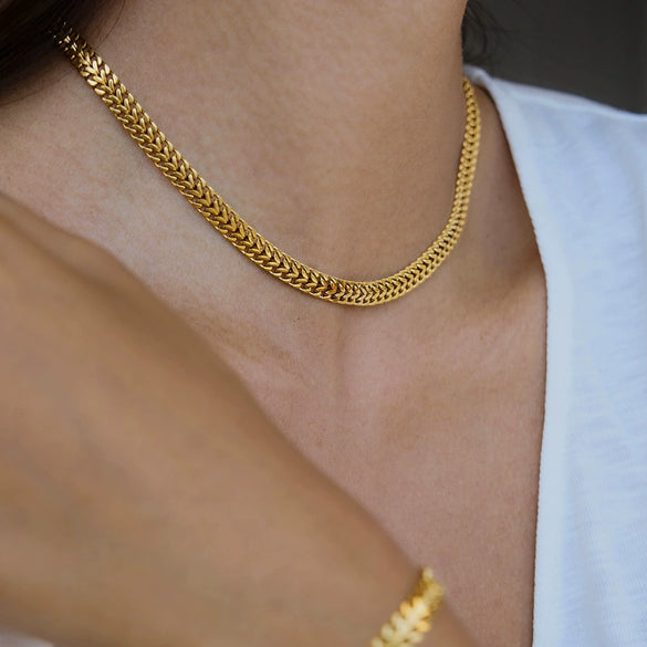Women's Geometric Stainless Steel Jewelry Set With Vacuum Gold Plated Chain Necklace And Bracelet