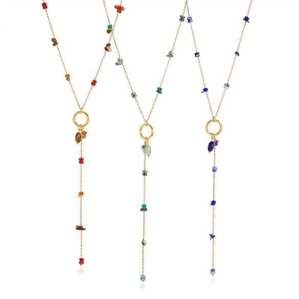 Women's Geometric Stainless Steel Long Necklace With Pvd Vacuum Gold Plated Finish And Lobster Clasp Wholesale