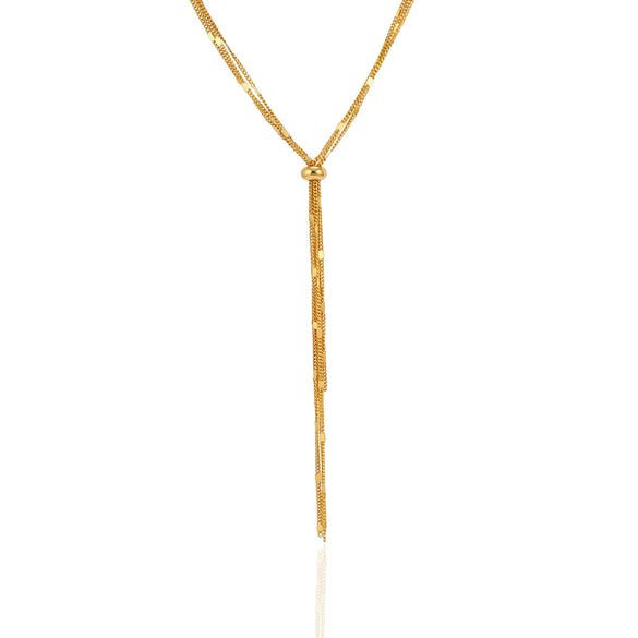 Women's Geometric Stainless Steel Long Necklace With Pvd Vacuum Gold Plating Regular Chain And Lobster Clasp For Layered Jewelry Styling