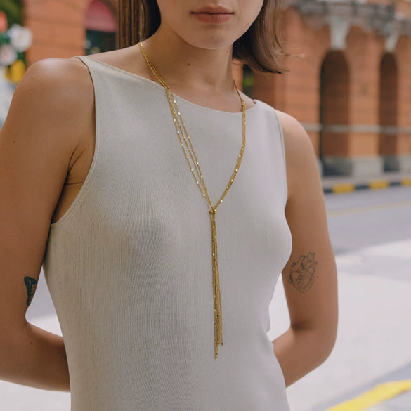 Women's Geometric Stainless Steel Long Necklace With Pvd Vacuum Gold Plating Regular Chain And Lobster Clasp For Layered Jewelry Styling