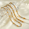 Women's Geometric Stainless Steel Necklace And Bracelet Set With 18K Gold Vacuum Plating And Color Block Design