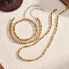 Women's Geometric Stainless Steel Necklace And Bracelet Set With 18K Gold Vacuum Plating And Color Block Design