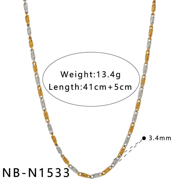 Women's Geometric Stainless Steel Necklace And Bracelet Set With 18K Gold Vacuum Plating And Color Block Design