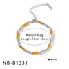 Women's Geometric Stainless Steel Necklace And Bracelet Set With 18K Gold Vacuum Plating And Color Block Design