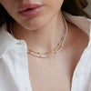 Women's Geometric Stainless Steel Necklace With Acrylic Pearls And Pvd Gold Plating