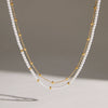 Women's Geometric Stainless Steel Necklace With Acrylic Pearls And Pvd Gold Plating