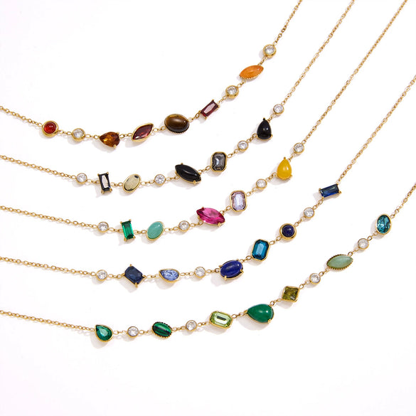 Women's Geometric Stainless Steel Necklace With Pvd Vacuum Gold Plated Finish And Lobster Clasp