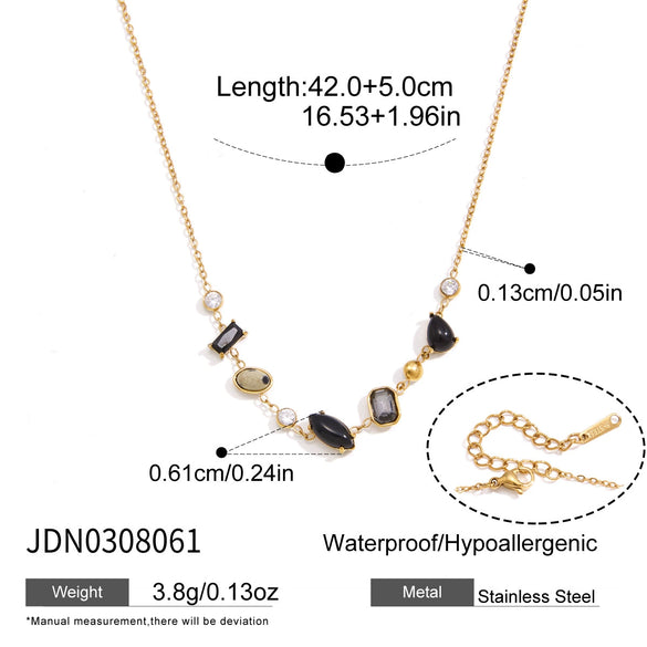 Women's Geometric Stainless Steel Necklace With Pvd Vacuum Gold Plated Finish And Lobster Clasp