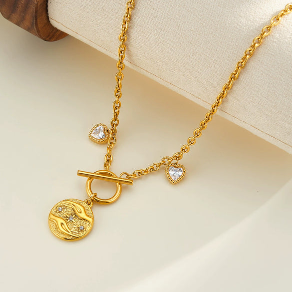 Women's Geometric Stainless Steel Necklace With Zircon And Rhinestone Inlay Simple 18K Vacuum Plated Non Fading Jewelry