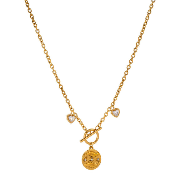 Women's Geometric Stainless Steel Necklace With Zircon And Rhinestone Inlay Simple 18K Vacuum Plated Non Fading Jewelry