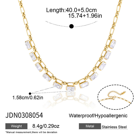 Women's Geometric Stainless Steel Necklace With Zircon Detail And Pvd Vacuum Gold Plating Lobster Clasp Wholesale Jewelry
