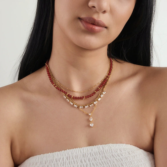 Women's Geometric Stainless Steel Necklace With Zircon Detail And Pvd Vacuum Gold Plating Lobster Clasp Wholesale Jewelry