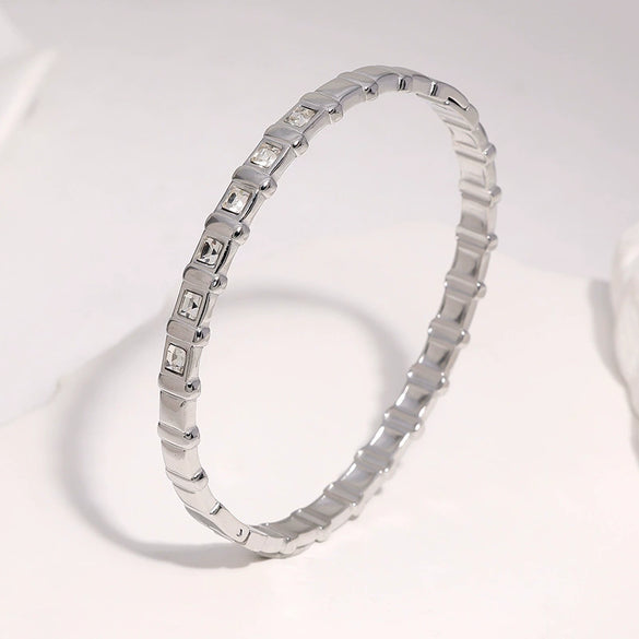 Women's Geometric Stainless Steel Open Cuff Bracelet With Diamond Setting And Colorfast Plated Finish
