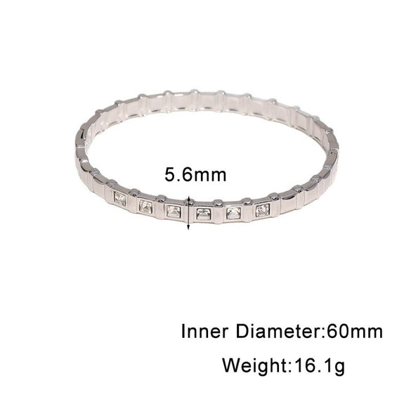 Women's Geometric Stainless Steel Open Cuff Bracelet With Diamond Setting And Colorfast Plated Finish