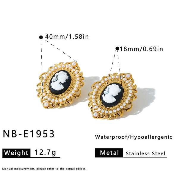 Women's Geometric Stainless Steel Pearl Earrings And Rings With 18K Vacuum Plating Simple Oval Fashion Jewelry Set