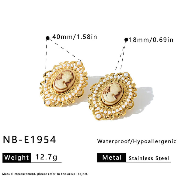 Women's Geometric Stainless Steel Pearl Earrings And Rings With 18K Vacuum Plating Simple Oval Fashion Jewelry Set