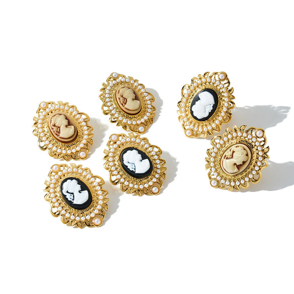 Women's Geometric Stainless Steel Pearl Earrings And Rings With 18K Vacuum Plating Simple Oval Fashion Jewelry Set