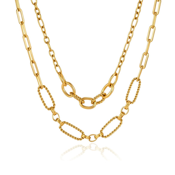 Women's Geometric Stainless Steel Pendant Chain Necklace With Pvd Vacuum Gold Plating And Lobster Clasp
