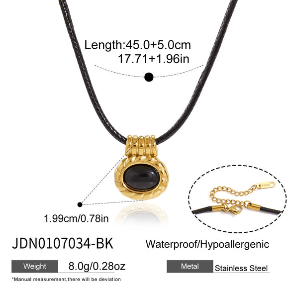 Women's Geometric Stainless Steel Pendant Necklace With Black Rope Chain And Pvd Gold Plated Finish