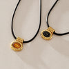 Women's Geometric Stainless Steel Pendant Necklace With Black Rope Chain And Pvd Gold Plated Finish