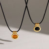 Women's Geometric Stainless Steel Pendant Necklace With Black Rope Chain And Pvd Gold Plated Finish