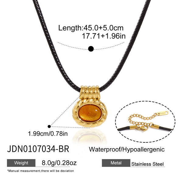 Women's Geometric Stainless Steel Pendant Necklace With Black Rope Chain And Pvd Gold Plated Finish