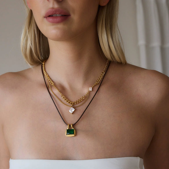 Women's Geometric Stainless Steel Pendant Necklace With Black Waxed Rope Choker And Pvd Vacuum Gold Plated Finish