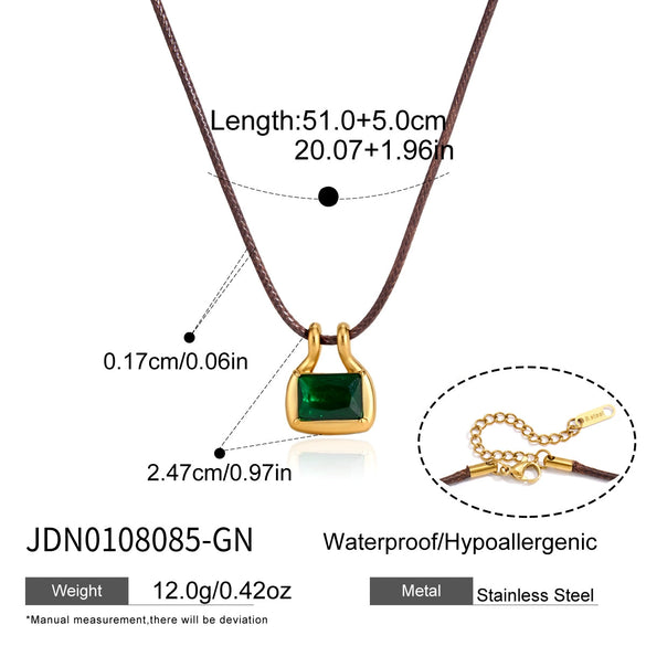 Women's Geometric Stainless Steel Pendant Necklace With Black Waxed Rope Choker And Pvd Vacuum Gold Plated Finish