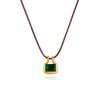 Women's Geometric Stainless Steel Pendant Necklace With Black Waxed Rope Choker And Pvd Vacuum Gold Plated Finish