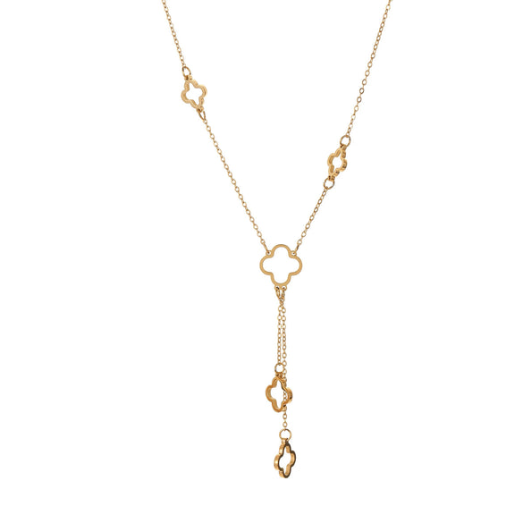 Women's Geometric Stainless Steel Real Gold Plated In The Furnace Tower Chain Fiveflower Tassel Hollow Fourleaf Clover Necklace