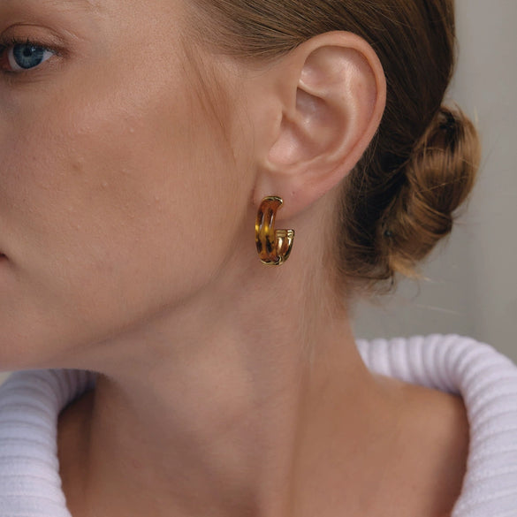 Women's Geometric Stainless Steel Resin Earrings With Electroplated Finish Faderesistant Niche Fashion Jewelry