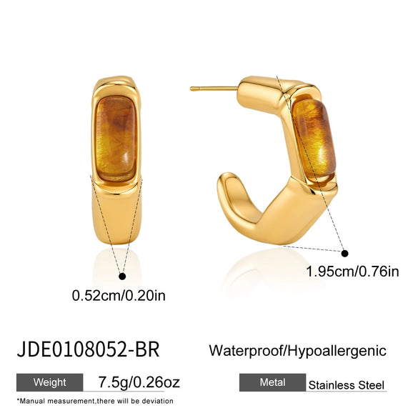 Women's Geometric Stainless Steel Resin Earrings With Electroplated Finish Faderesistant Niche Fashion Jewelry