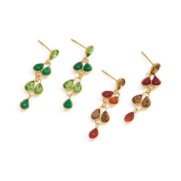 Women's Geometric Stainless Steel Rhinestone Tassel Earrings With Titanium Steel Posts And Pvd Vacuum Gold Plating