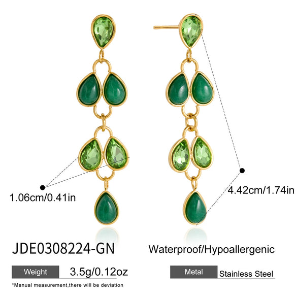 Women's Geometric Stainless Steel Rhinestone Tassel Earrings With Titanium Steel Posts And Pvd Vacuum Gold Plating