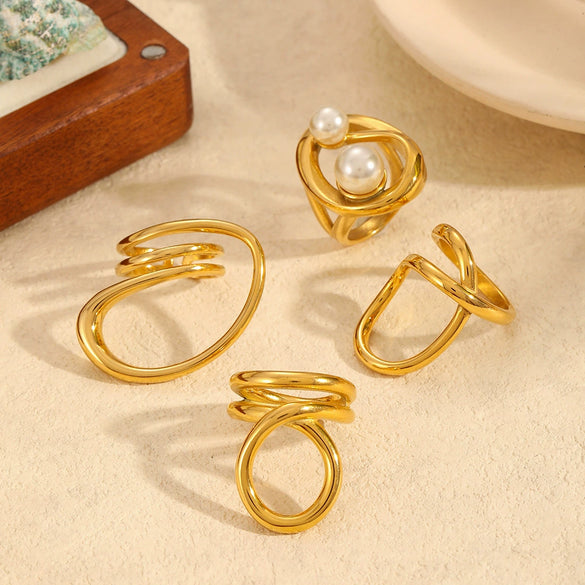 Women's Geometric Stainless Steel Ring Bracelet With 18K Gold Electroplating