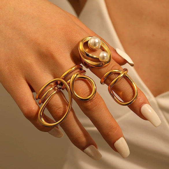 Women's Geometric Stainless Steel Ring Bracelet With 18K Gold Electroplating